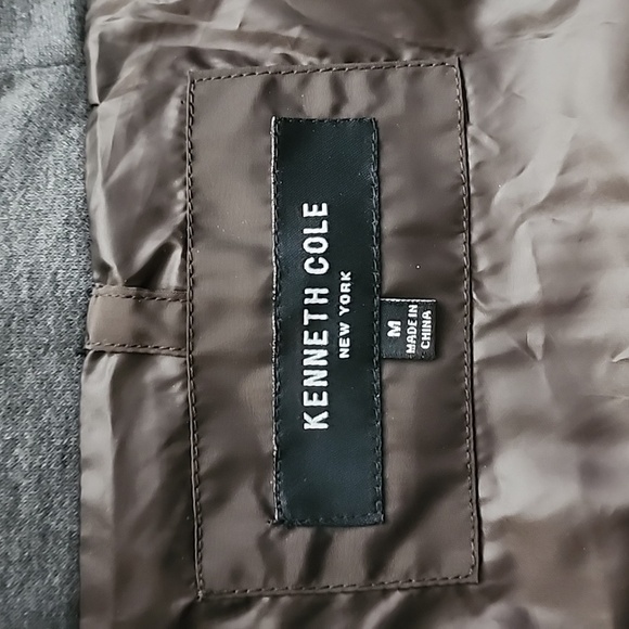 Kenneth Cole New York Men's Brown Puffer Winter Coat Grey Hood  Pockets Size Med - Picture 10 of 14